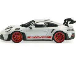 2023 Porsche 911 (992) GT3 RS Ice Gray Metallic with Pyro Red Stripes 1/43 Diecast Model Car by Solido