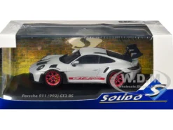 2023 Porsche 911 (992) GT3 RS Ice Gray Metallic with Pyro Red Stripes 1/43 Diecast Model Car by Solido