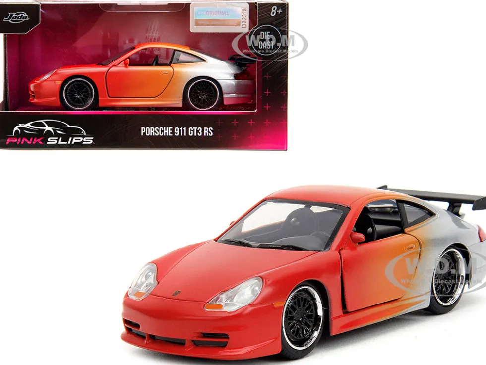 Porsche 911 GT3 RS Matt Orange and Silver Metallic Pink Slips Series 1/32 Diecast Model Car Jada 34663
