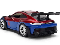 Porsche 911 GT3 RS (992) Red and Blue with Graphics and Spider-Man Diecast Figure "Marvel Spider-Man" "Hollywood Rides" Series 1/24 Diecast Model Car by Jada