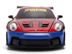 Porsche 911 GT3 RS (992) Red and Blue with Graphics and Spider-Man Diecast Figure 