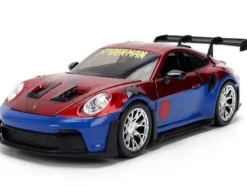 Porsche 911 GT3 RS (992) Red and Blue with Graphics and Spider-Man Diecast Figure 