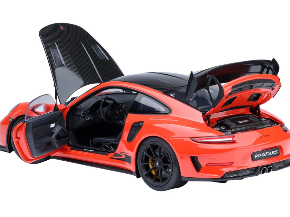 Porsche 911 (991.2) GT3 RS Weissach Lava Orange with Carbon Hood and Top 1/18 Model Car by Autoart