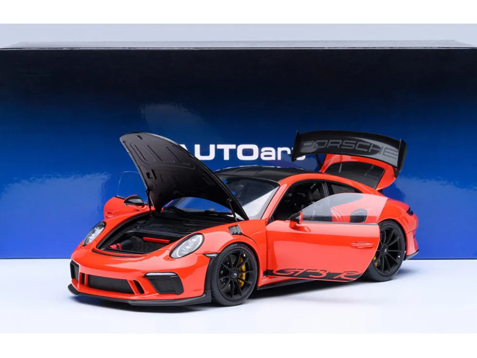 Porsche 911 (991.2) GT3 RS Weissach Lava Orange with Carbon Hood and Top 1/18 Model Car by Autoart