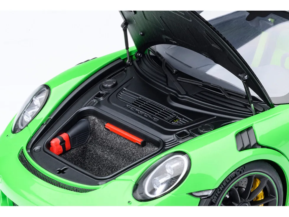 Porsche 911 (991.2) GT3 RS Weissach Lizard Green with Carbon Hood and Top 1/18 Model Car by Autoart