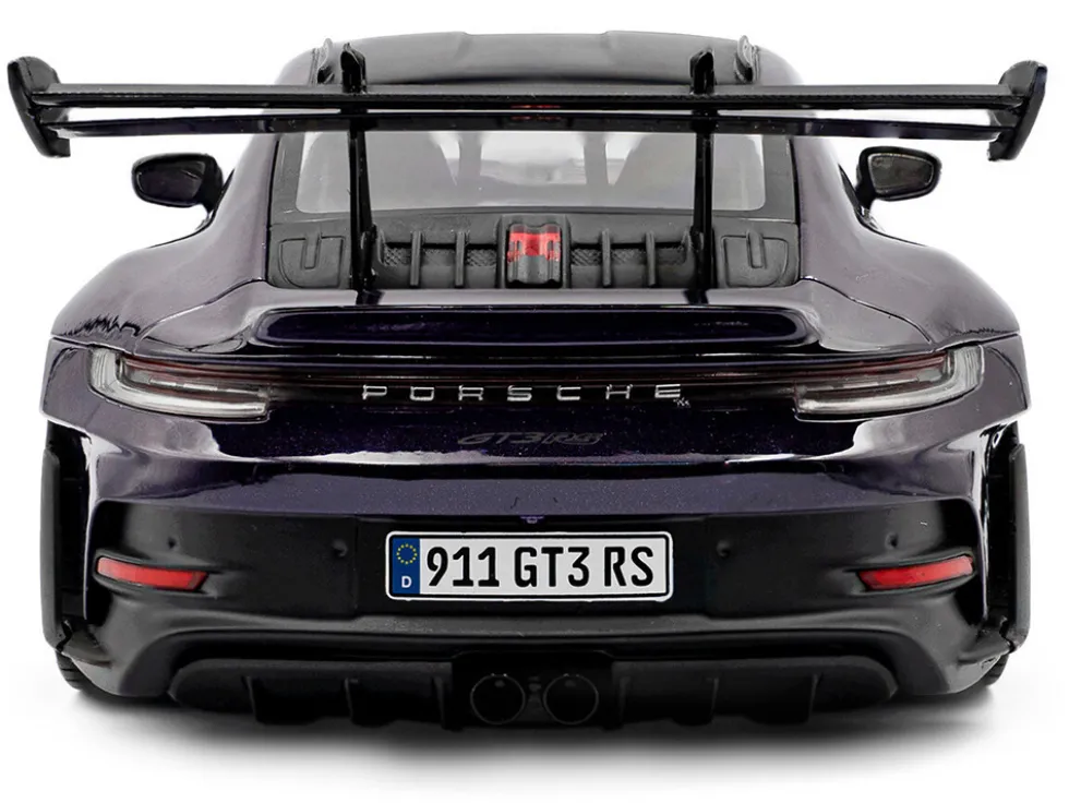 2024 Porsche 911 GT3 RS Weissach Package Viola Purple Metallic with Carbon Hood Stripes and Top 1/18 Diecast Model Car by Solido