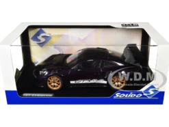 2024 Porsche 911 GT3 RS Weissach Package Viola Purple Metallic with Carbon Hood Stripes and Top 1/18 Diecast Model Car by Solido