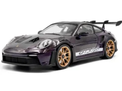 2024 Porsche 911 GT3 RS Weissach Package Viola Purple Metallic with Carbon Hood Stripes and Top 1/18 Diecast Model Car by Solido