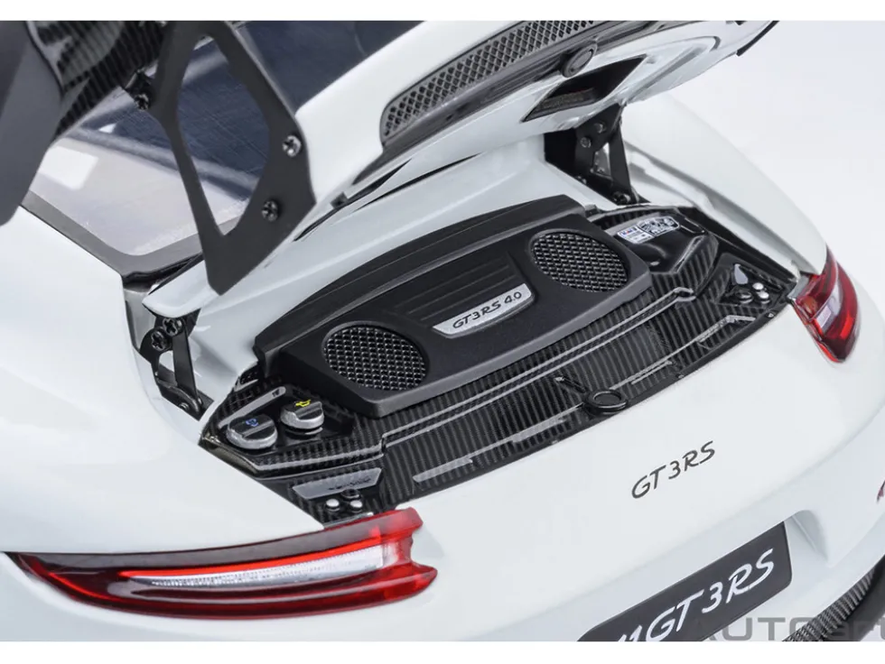 Porsche 911 (991.2) GT3 RS Weissach Package White with Carbon Hood and Top 1/18 Model Car by Autoart