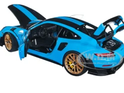Porsche 911 991.2 GT2 RS Weissach Package Miami Blue Carbon Stripes 1/18 Model Car Autoart 78175
