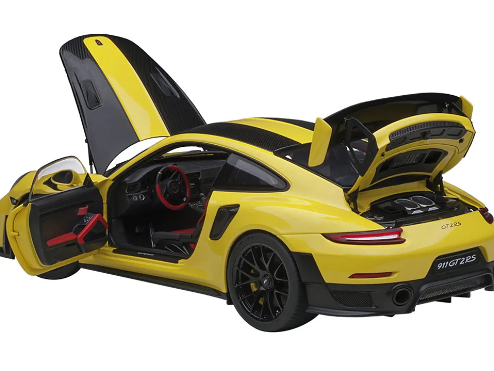 Porsche 911 991.2 GT2 RS Weissach Package Racing Yellow Carbon Stripes 1/18 Model Car Autoart 78172