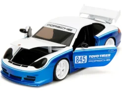 Porsche 911 GT3 RS (996) #845 White and Blue Metallic "Toyo Tires" "Hyper-Spec" Series 1/24 Diecast Model Car by Jada