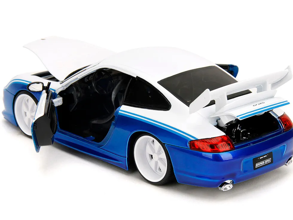 Porsche 911 GT3 RS (996) #845 White and Blue Metallic "Toyo Tires" "Hyper-Spec" Series 1/24 Diecast Model Car by Jada