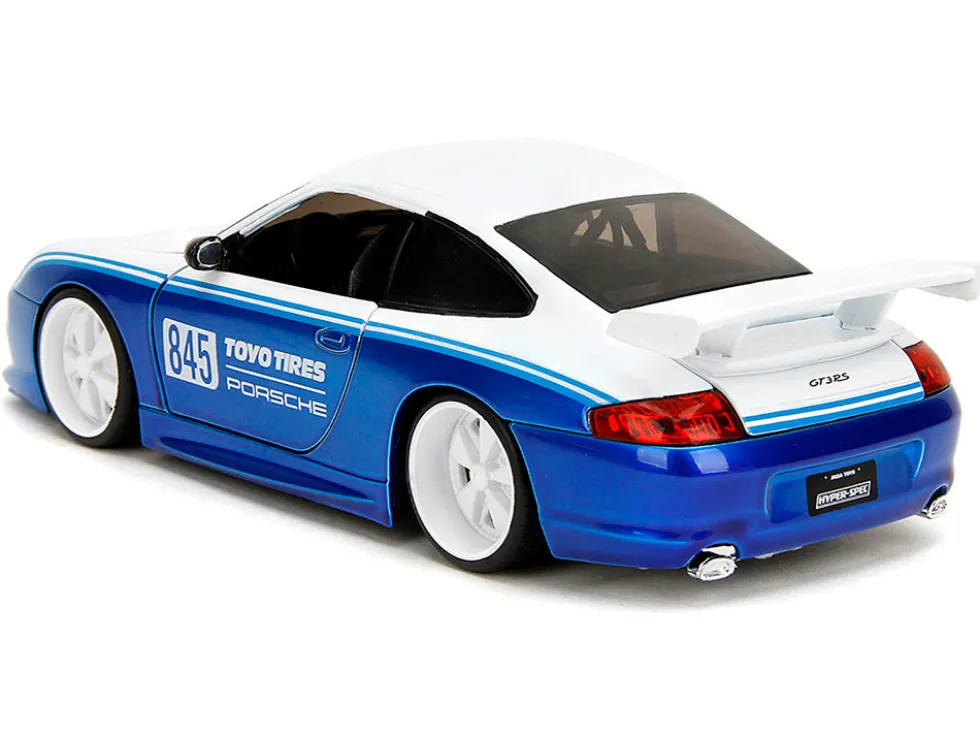 Porsche 911 GT3 RS (996) #845 White and Blue Metallic "Toyo Tires" "Hyper-Spec" Series 1/24 Diecast Model Car by Jada