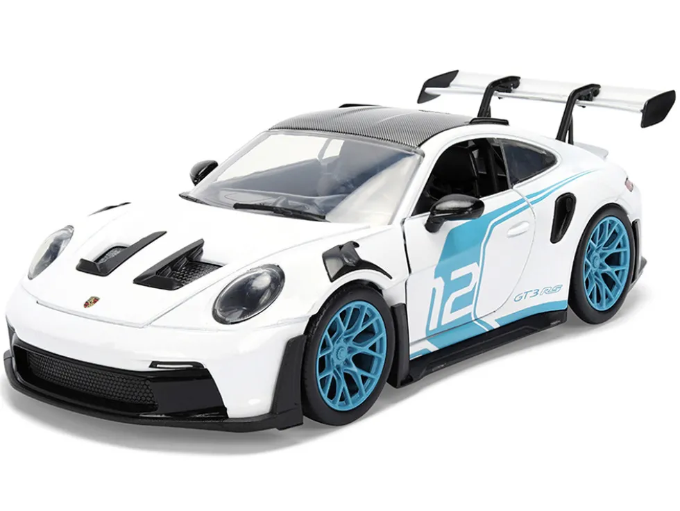Porsche 911 GT3 RS (992) #12 White with Blue Stripes and Carbon Top "Hyper-Spec" Series 1/24 Diecast Model Car by Jada