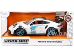 Porsche 911 GT3 RS (992) #12 White with Blue Stripes and Carbon Top
