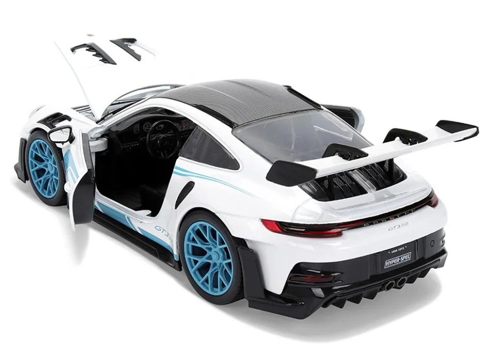 Porsche 911 GT3 RS (992) #12 White with Blue Stripes and Carbon Top "Hyper-Spec" Series 1/24 Diecast Model Car by Jada