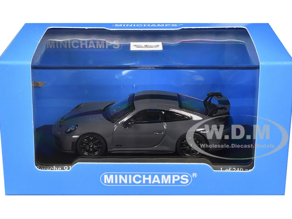 2025 Porsche 911 (992.2) GT3 Weissach Package Gray with Carbon Stripe Limited Edition to 240 pieces Worldwide 1/64 Diecast Model Car by Minichamps