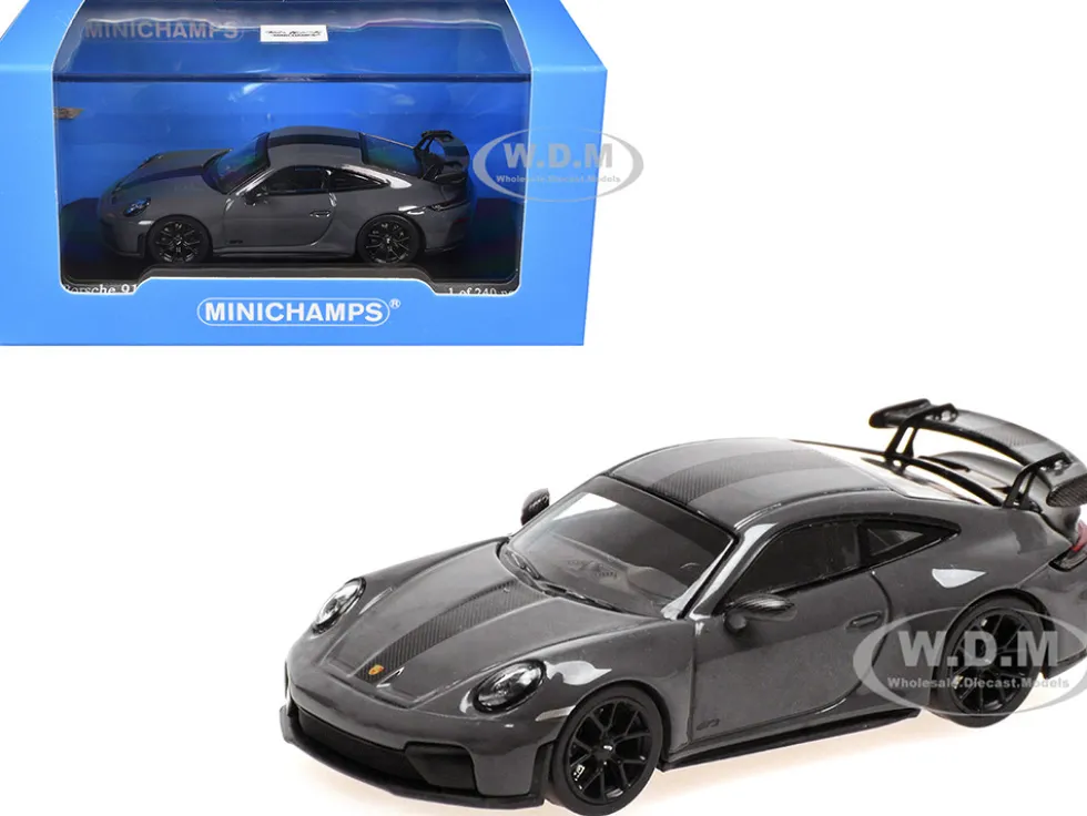 2025 Porsche 911 (992.2) GT3 Weissach Package Gray with Carbon Stripe Limited Edition to 240 pieces Worldwide 1/64 Diecast Model Car by Minichamps