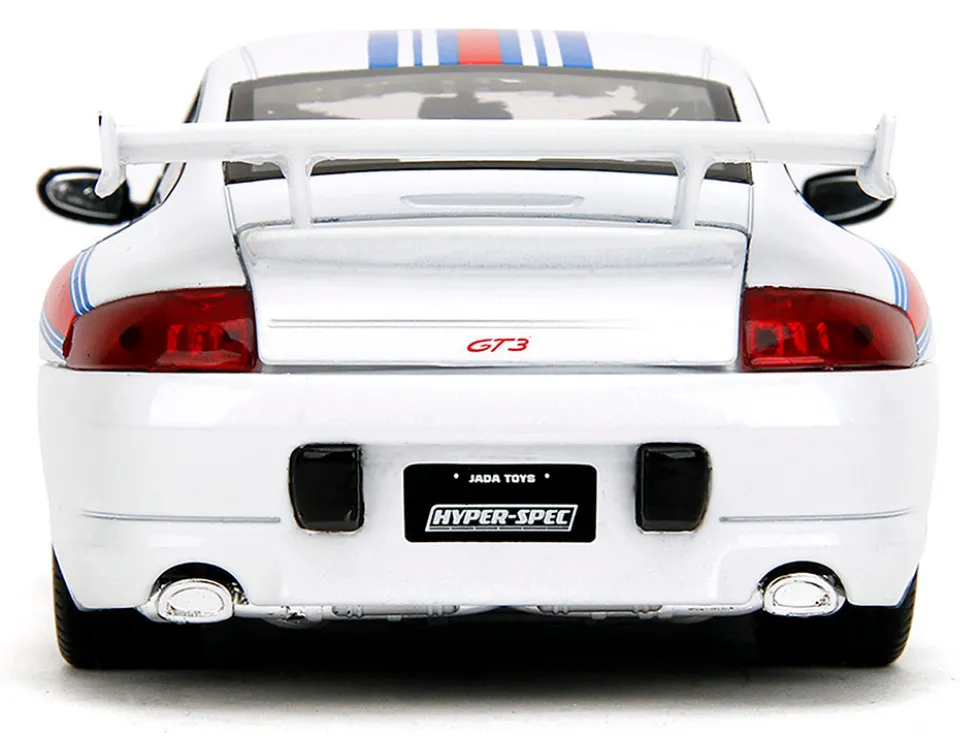 Porsche 911 GT3 (996) White with Red and Blue Stripes "Hyper-Spec" Series 1/24 Diecast Model Car by Jada