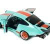 2025 Porsche 911 KS-R by Khyzyl Saleem "Blue Racer" Light Blue with Orange Stripes 1/18 Diecast Model Car by Solido