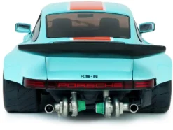 2025 Porsche 911 KS-R by Khyzyl Saleem "Blue Racer" Light Blue with Orange Stripes 1/18 Diecast Model Car by Solido
