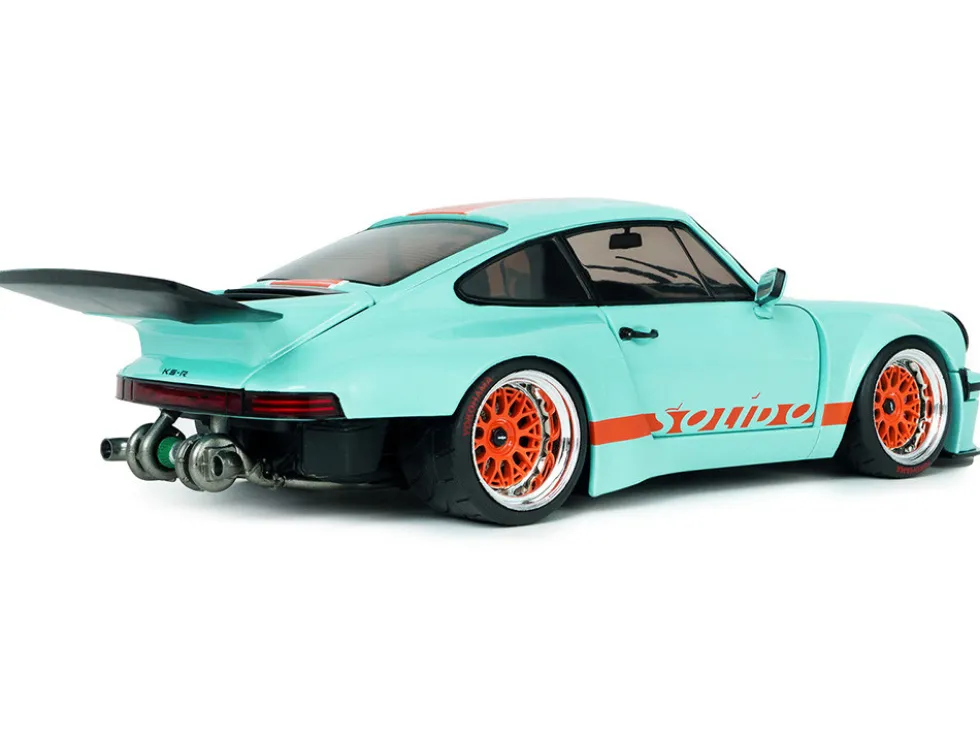 2025 Porsche 911 KS-R by Khyzyl Saleem "Blue Racer" Light Blue with Orange Stripes 1/18 Diecast Model Car by Solido