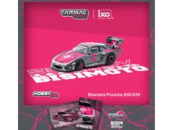 Porsche 935 K3V Bisimoto Gray Metallic with Pink Hood and Top with Tarmac Cards "Hobby64" Series 1/64 Diecast Model by Tarmac Works