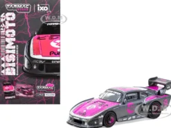Porsche 935 K3V Bisimoto Gray Metallic with Pink Hood and Top with Tarmac Cards "Hobby64" Series 1/64 Diecast Model by Tarmac Works