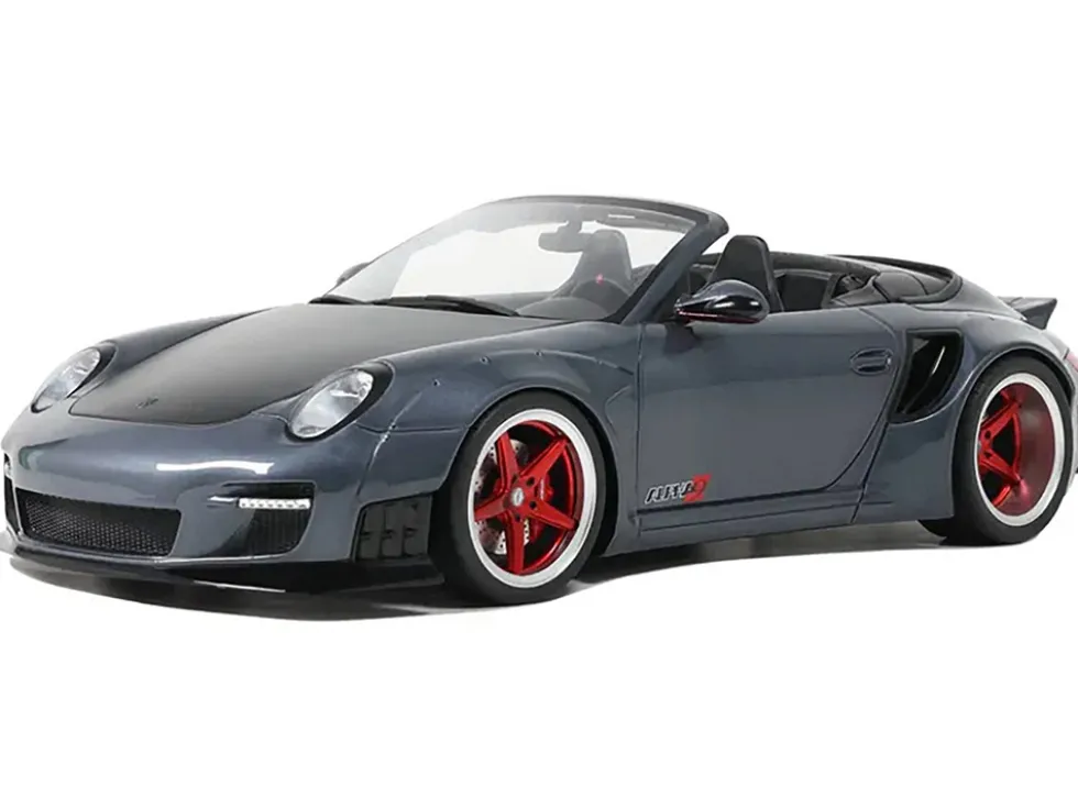 Porsche 911 LB-Works Alpha 9 Gray with Black Hood 1/18 Model Car by GT Spirit