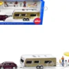 Porsche Macan Turbo Maroon Metallic and Dethleffs Exclusiv Emotion Caravan with Figures and Camp Accessories Set 1/55 Diecast Model by Siku