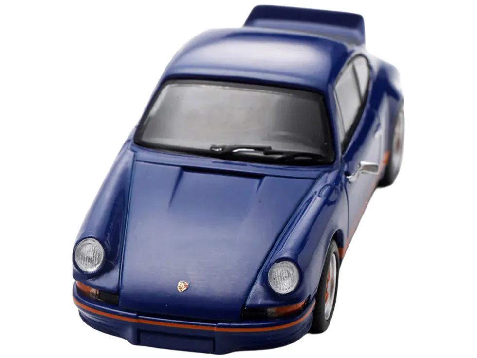 1973 Porsche 911 RS 2.7 Blue with Orange Stripes 1/64 Model Car by Spark