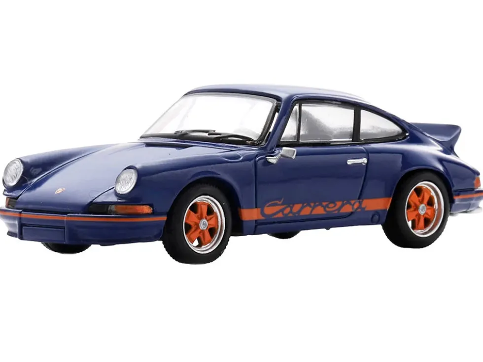1973 Porsche 911 RS 2.7 Blue with Orange Stripes 1/64 Model Car by Spark