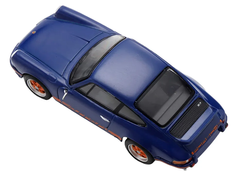 1973 Porsche 911 RS 2.7 Blue with Orange Stripes 1/64 Model Car by Spark