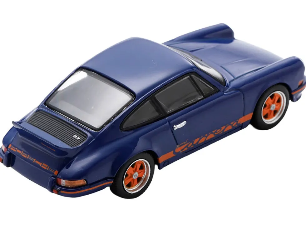 1973 Porsche 911 RS 2.7 Blue with Orange Stripes 1/64 Model Car by Spark