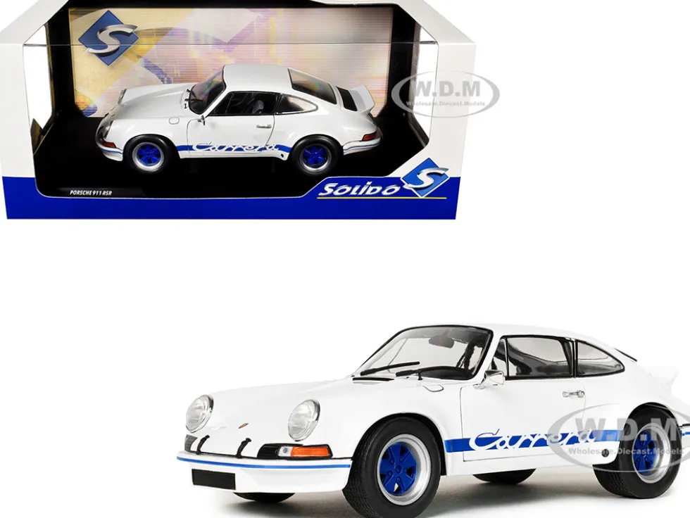 1973 Porsche 911 RSR Carrera White with Blue Stripes 1/18 Diecast Model Car by Solido