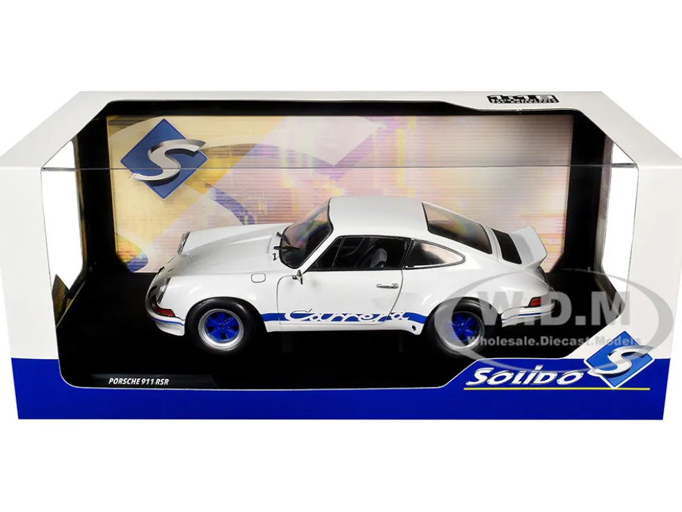 1973 Porsche 911 RSR Carrera White with Blue Stripes 1/18 Diecast Model Car by Solido