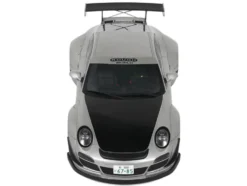 2024 Porsche 911 RWB Abu Silver Metallic with Black Hood 1/18 Model Car by GT Spirit