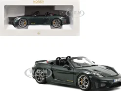 2023 Porsche 718 Spyder RS Weissach Pack Forest Green Metallic with Carbon Hood Stripes 1/18 Diecast Model Car by Norev