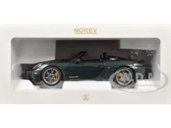2023 Porsche 718 Spyder RS Weissach Pack Forest Green Metallic with Carbon Hood Stripes 1/18 Diecast Model Car by Norev