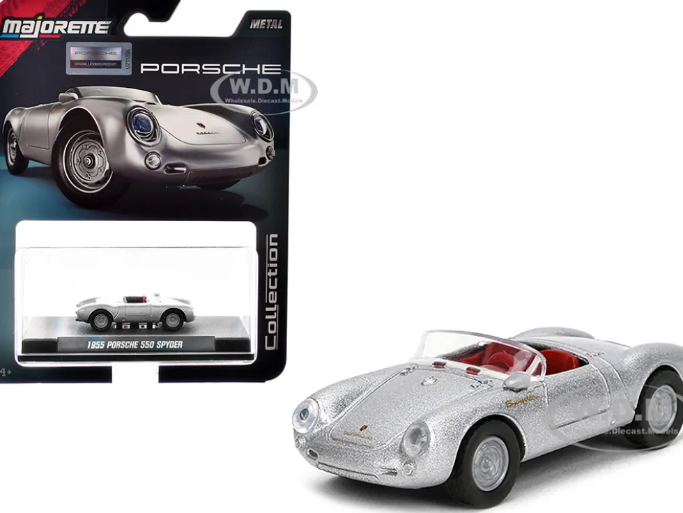 1955 Porsche 550 Spyder Silver Metallic with Red Interior "Collection" Series 1/64 Diecast Model Car by Majorette
