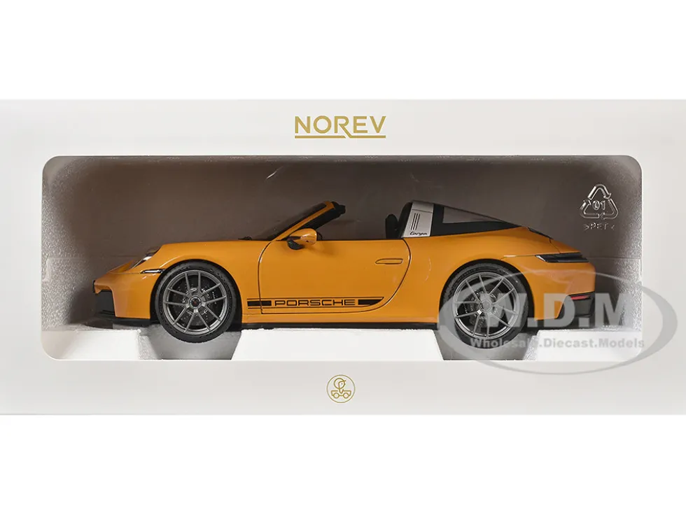 2024 Porsche 911 Targa Bahama Yellow with Black Stripes 1/18 Diecast Model Car by Norev