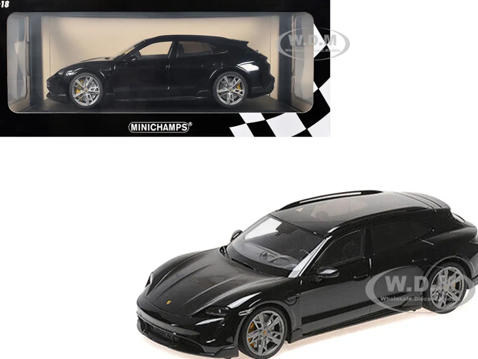 2021 Porsche Taycan CUV Turbo S Black Limited Edition to 480 pieces Worldwide 1/18 Diecast Model Car by Minichamps