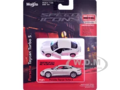 Porsche Taycan Turbo S White "Speed Icons" Series 1/64 Diecast Model Car by Maisto