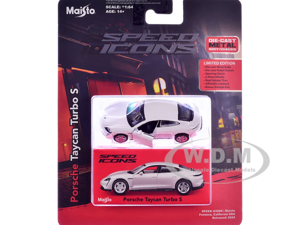 Porsche Taycan Turbo S White "Speed Icons" Series 1/64 Diecast Model Car by Maisto
