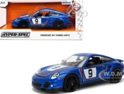 Porsche 911 Turbo (997) #9 Blue Metallic with Stripes "Hyper-Spec" Series 1/24 Diecast Model Car by Jada