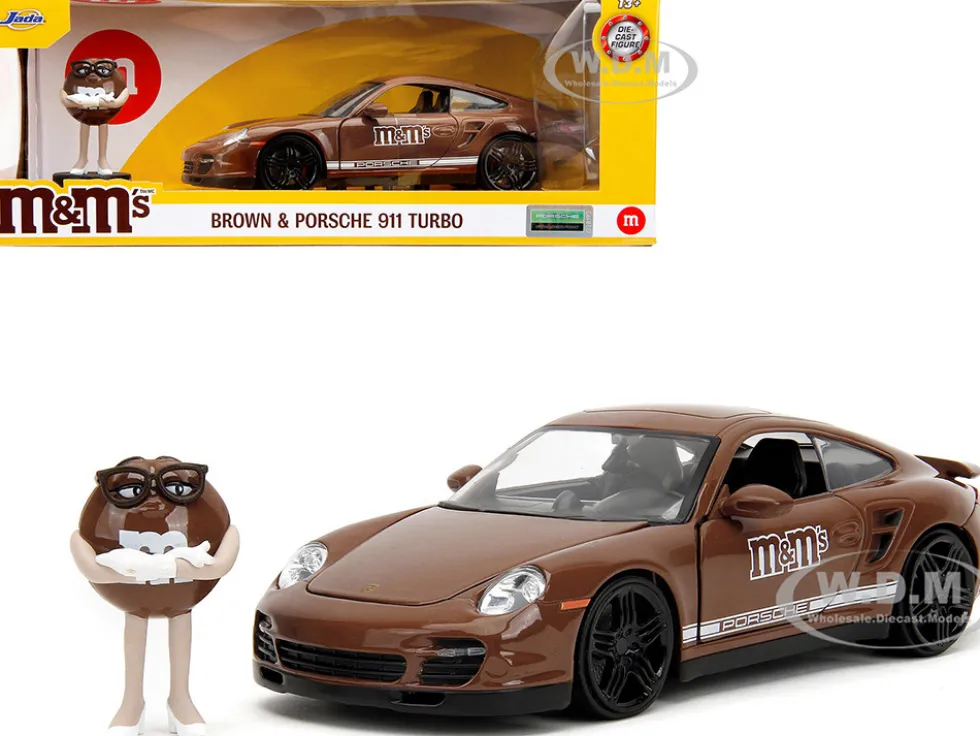 Porsche 911 Turbo Brown and Brown M&M Diecast Figure M&M s Hollywood Rides Series 1/24 Diecast Model Car Jada 34624