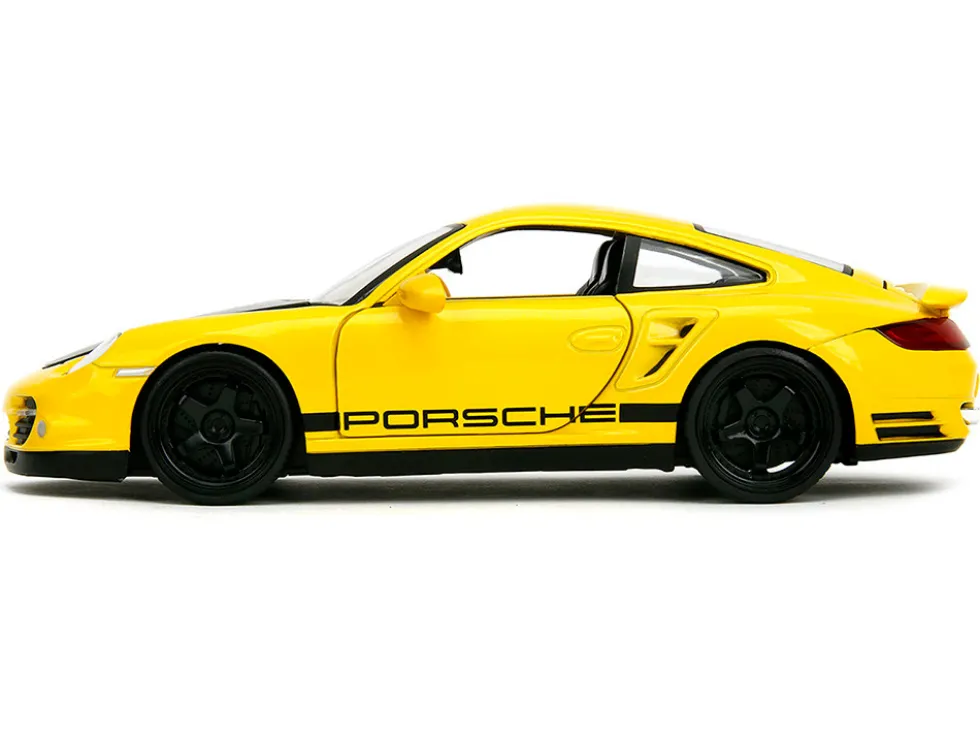 Porsche 911 Turbo (997) Yellow with Carbon Hood "Hyper-Spec" Series 1/24 Diecast Model Car by Jada
