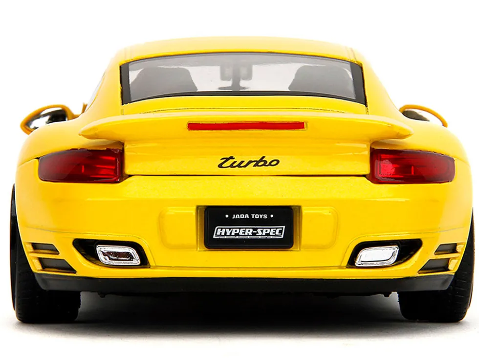 Porsche 911 Turbo (997) Yellow with Carbon Hood "Hyper-Spec" Series 1/24 Diecast Model Car by Jada