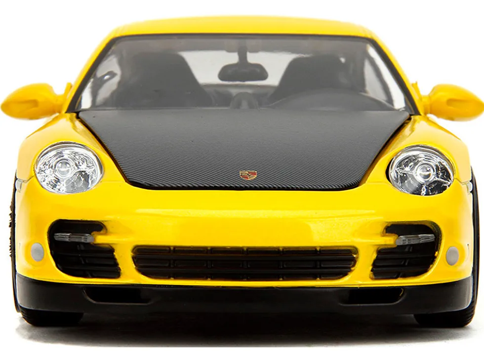 Porsche 911 Turbo (997) Yellow with Carbon Hood "Hyper-Spec" Series 1/24 Diecast Model Car by Jada